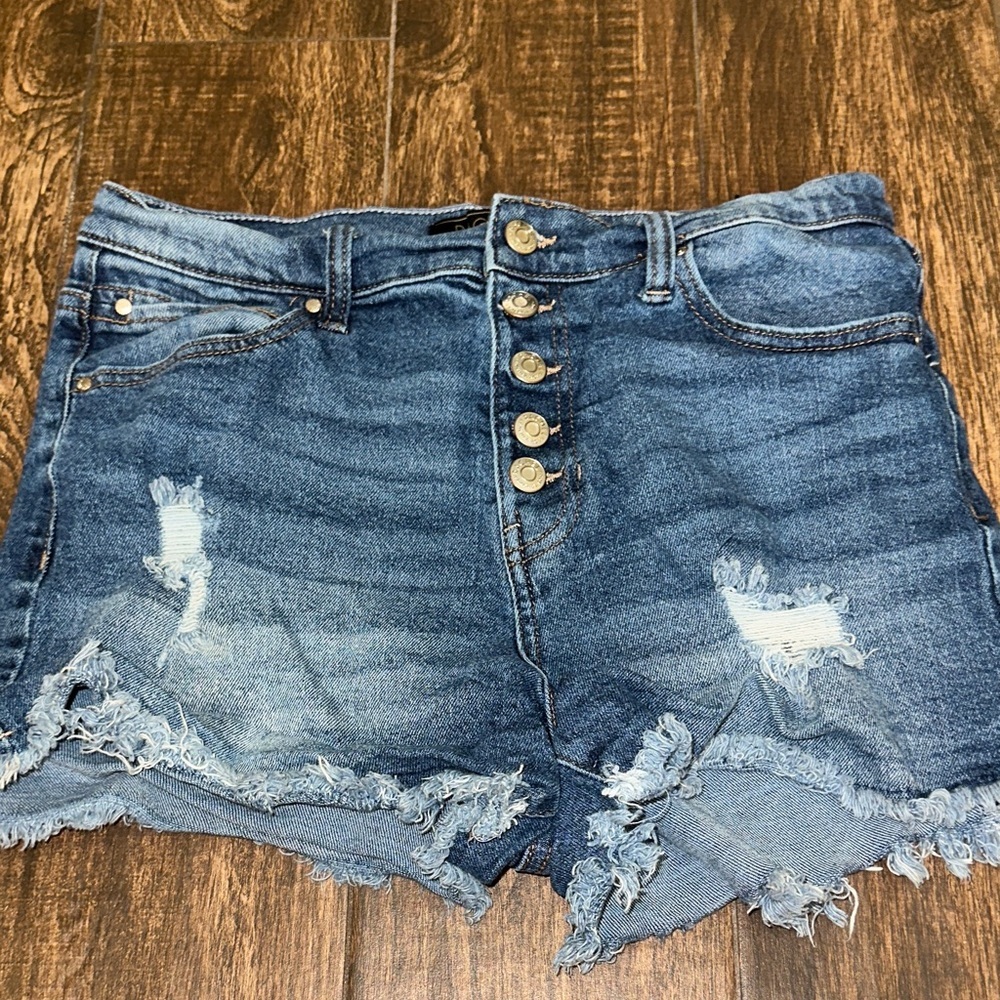 Rachel Roy Distressed Denim Shorts High Rise Button Fly Size 10